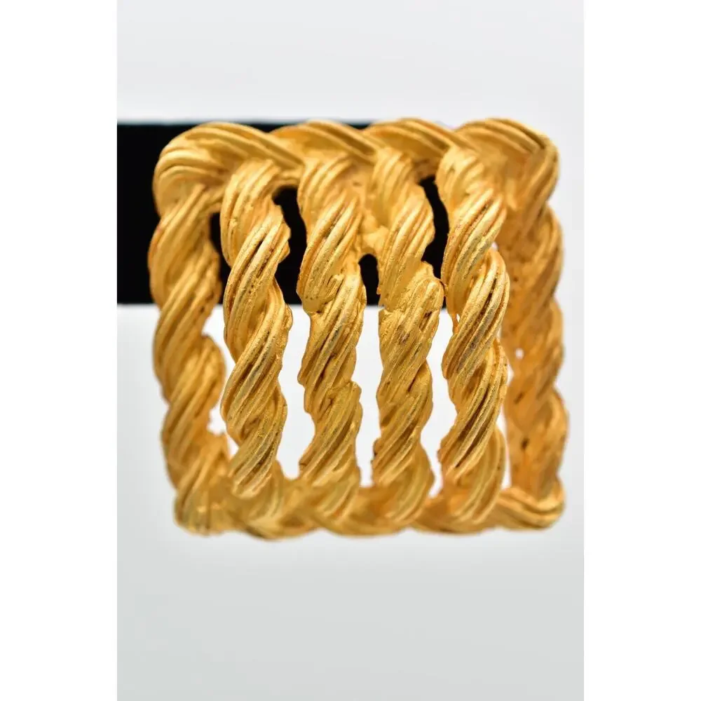 Vintage Square Rope Earrings Dangle Brushed Gold Matte Chunky Bold 1980s BinBK
